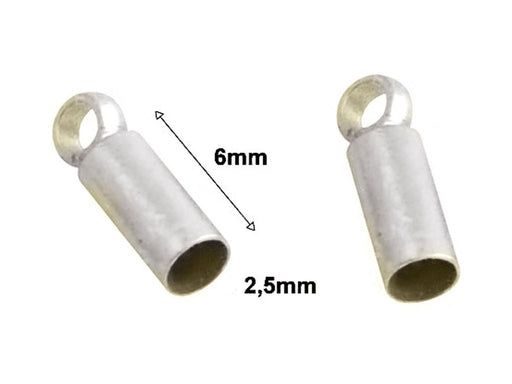 1 pc Round Adhesive Glued End Sleeve 6x2.5mm, Rhodium Plated
