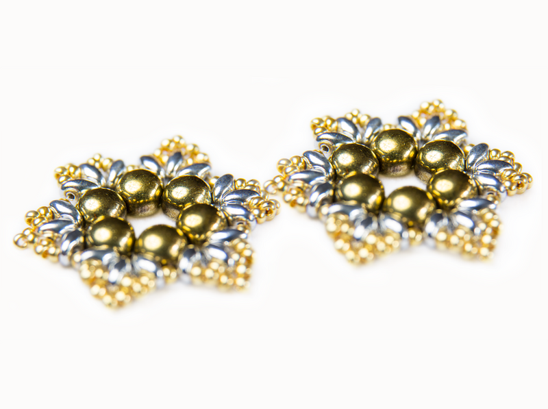 Exclusive DIY Beading Kit For Making Jewelry Snowflake 2pcs, Gold Silver, Czech Glass Beads