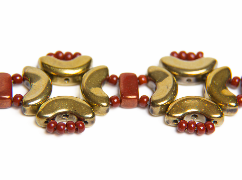 1 pc DIY Beading Kit for Jewelry Making (Bracelet) Magic Identity, Gold Red, Czech Glass Beads