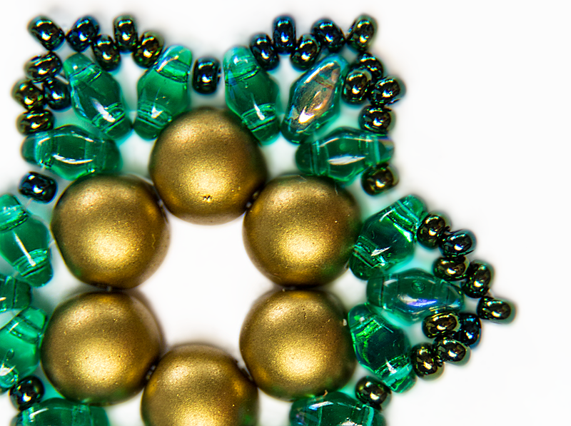 Exclusive DIY Beading Kit For Making Jewelry Snowflake 2pcs, Gold Green, Czech Glass Beads