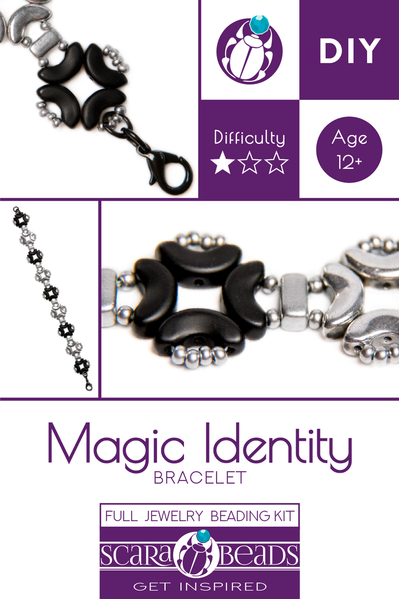 DIY Beading Kit for Jewelry Making (Bracelet) Magic Identity, Silver Black, Czech Glass Beads