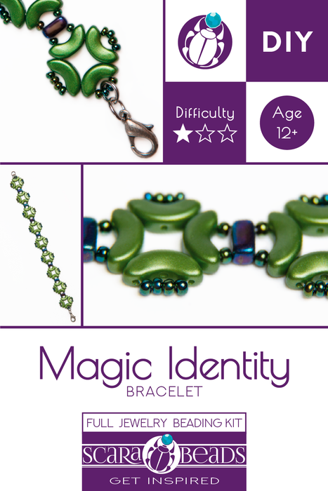 1 pc DIY Beading Kit for Jewelry Making (Bracelet) Magic Identity, Green Blue Iris, Czech Glass Beads