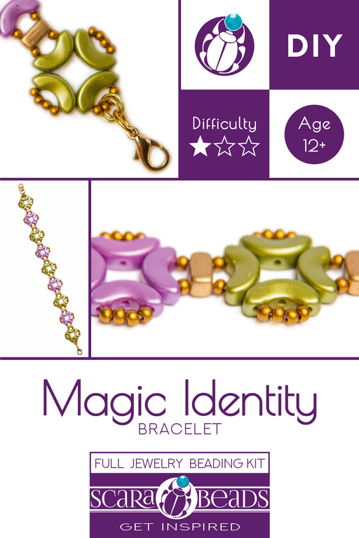 1 pc DIY Beading Kit for Jewelry Making (Bracelet) Magic Identity, Pink Green, Czech Glass Beads