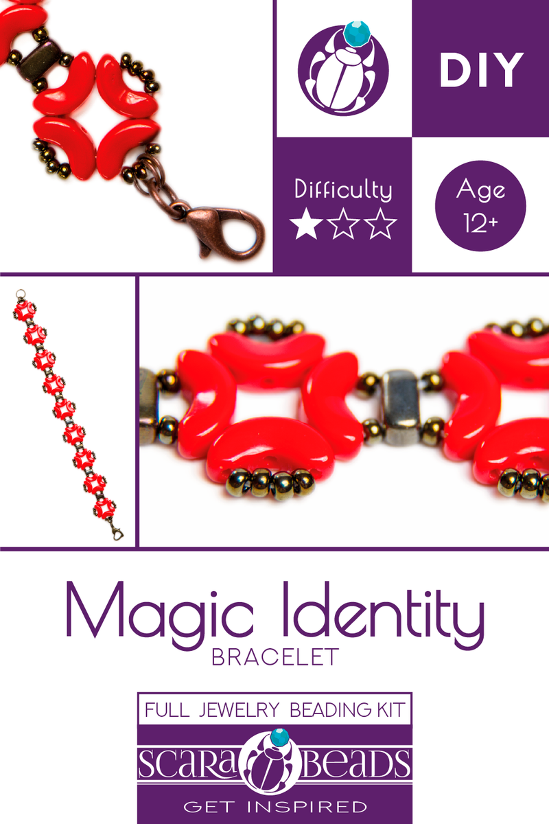 1 pc DIY Beading Kit for Jewelry Making (Bracelet) Magic Identity, Red, Czech Glass Beads