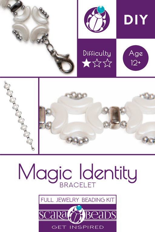 1 pc DIY Beading Kit for Jewelry Making (Bracelet) Magic Identity, Silver White, Czech Glass Beads