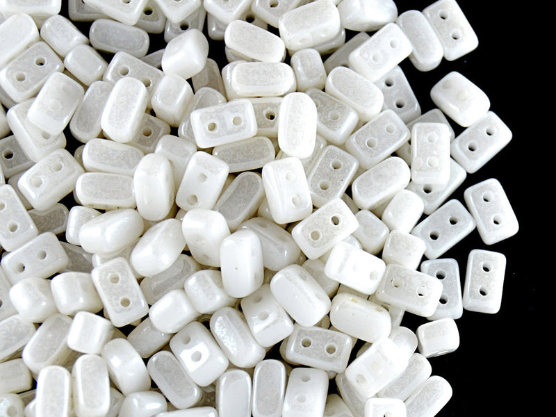 50 pcs Ios® Par Puca® 2-hole Beads, 2.5x5.5mm, Chalk White Luster, Czech Glass
