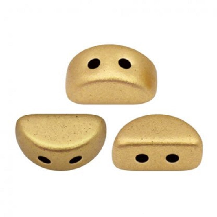 25 pcs Kos® Par Puca® Beads, 6x3mm 2-Hole, Czech Glass, Light Gold Matte
