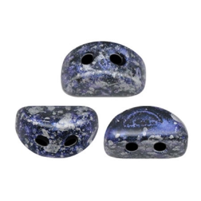 25 pcs Kos® Par Puca® Beads, 6x3mm 2-Hole, Czech Glass, Jet Tweedy Blue