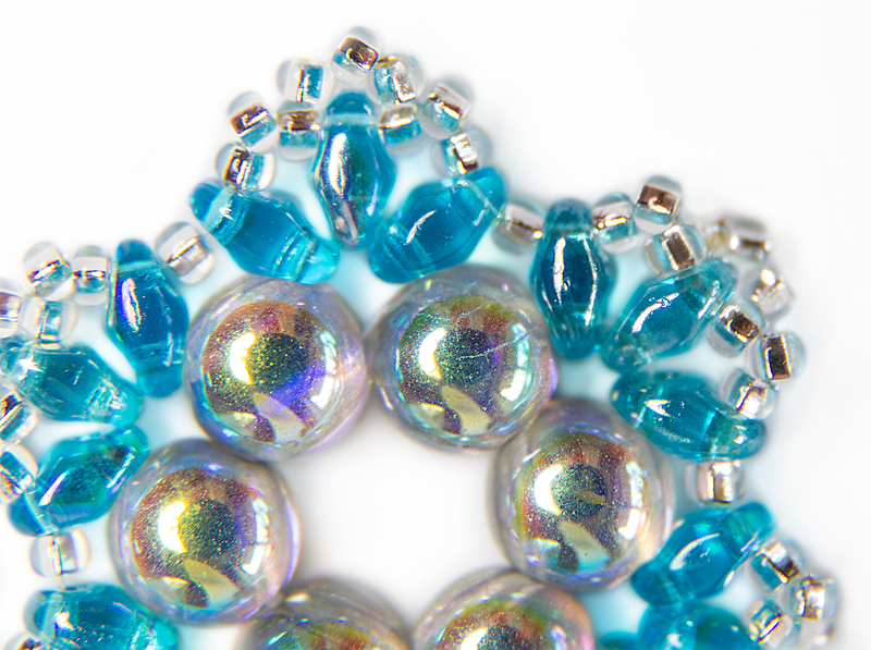 Exclusive DIY Beading Kit For Making Jewelry Snowflake 2pcs, Aqua Silver, Czech Glass Beads