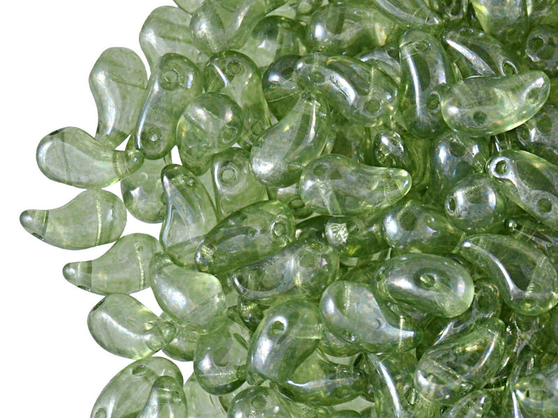20 pcs 2-hole ZoliDuo® Left Pressed Beads, 5x8mm, Crystal Green Luster, Czech Glass