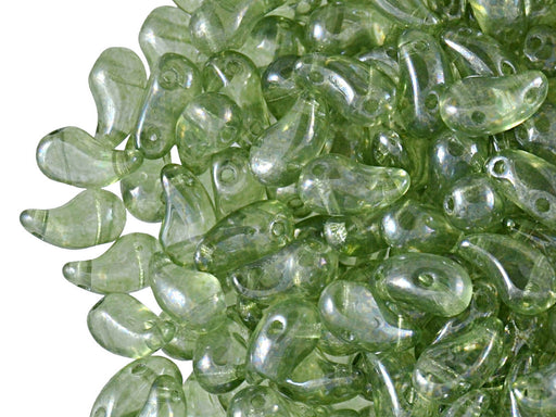 20 pcs 2-hole ZoliDuo® Left Pressed Beads, 5x8mm, Crystal Green Luster, Czech Glass
