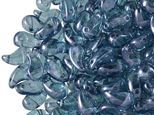 20 pcs 2-hole ZoliDuo® Left Pressed Beads, 5x8mm, Crystal Blue Luster, Czech Glass