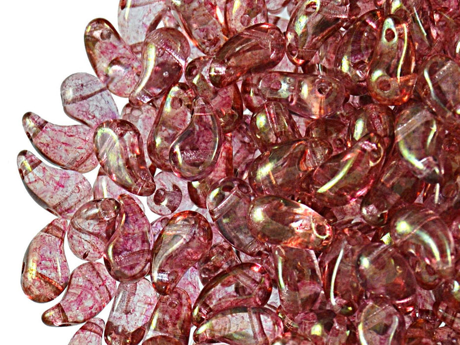 20 pcs 2-hole ZoliDuo® Left Pressed Beads, 5x8mm, Crystal Red Luster, Czech Glass