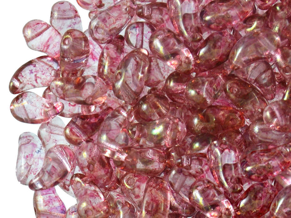 20 pcs 2-hole ZoliDuo® Left Pressed Beads, 5x8mm, Crystal Red Terakota, Czech Glass