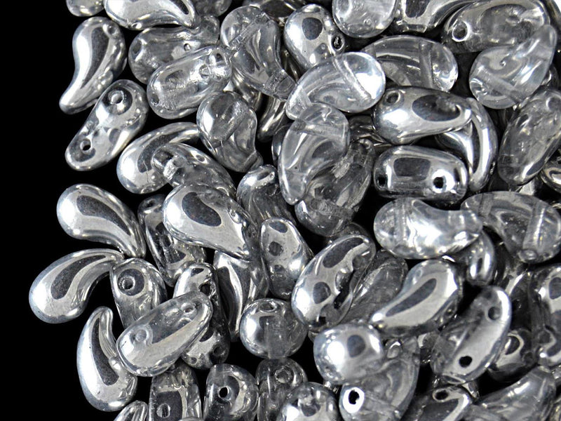 20 pcs 2-hole ZoliDuo® Left Pressed Beads, 5x8mm, Crystal Labrador (Crystal Silver), Czech Glass