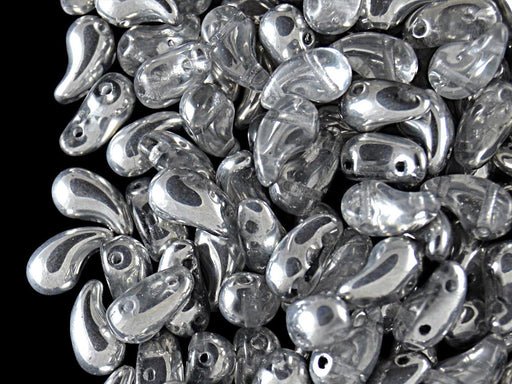 20 pcs 2-hole ZoliDuo® Left Pressed Beads, 5x8mm, Crystal Labrador (Crystal Silver), Czech Glass