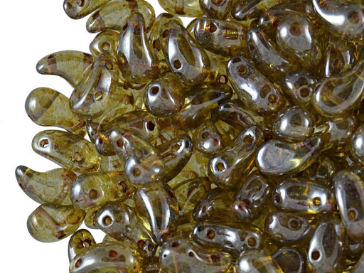 20 pcs 2-hole ZoliDuo® Left Pressed Beads, 5x8mm, Crystal Lazure Green, Czech Glass