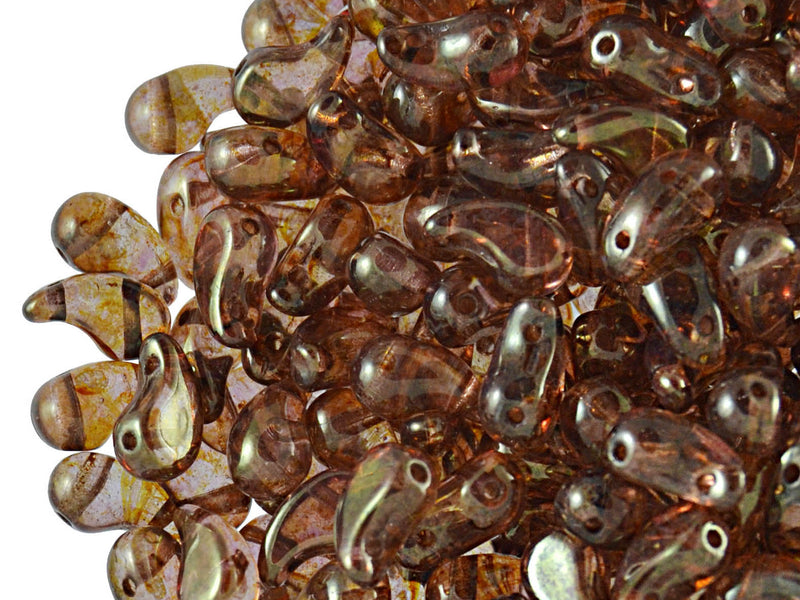 20 pcs 2-hole ZoliDuo® Left Pressed Beads, 5x8mm, Crystal Lazure Roman Rose, Czech Glass