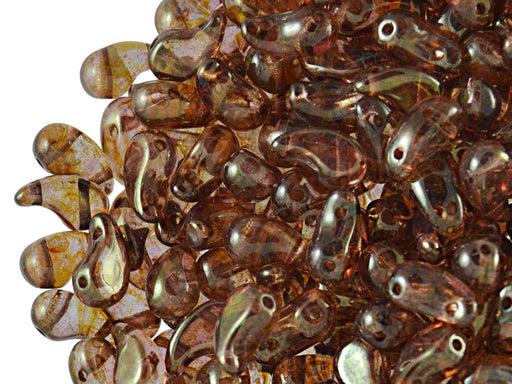 20 pcs 2-hole ZoliDuo® Left Pressed Beads, 5x8mm, Crystal Lazure Roman Rose, Czech Glass