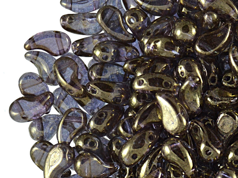 20 pcs 2-hole ZoliDuo® Left Pressed Beads, 5x8mm, Crystal Gold Bronze, Czech Glass