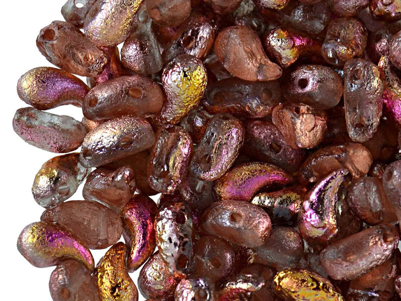 20 pcs 2-hole ZoliDuo® Left Pressed Beads, 5x8mm, Crystal Etching Sunset, Czech Glass