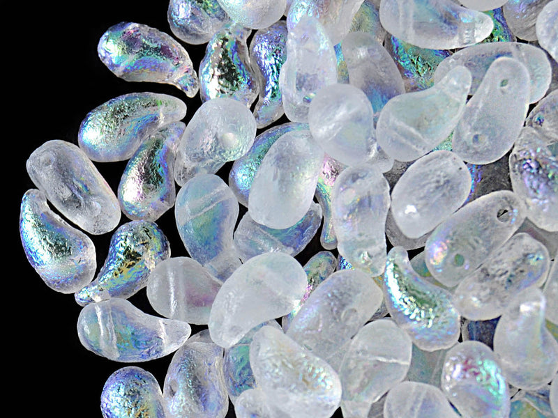 20 pcs 2-hole ZoliDuo® Left Pressed Beads, 5x8mm, Crystal Etching AB, Czech Glass