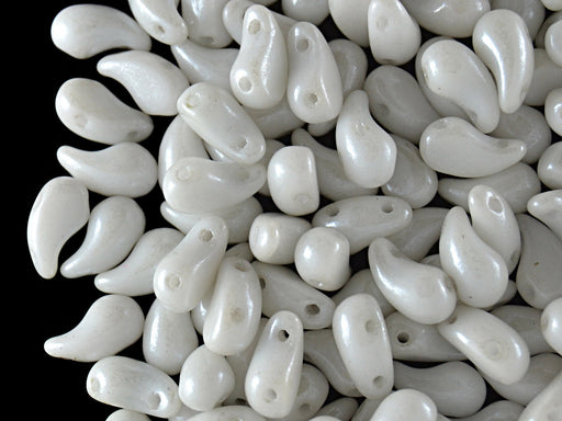 20 pcs 2-hole ZoliDuo® Left Pressed Beads, 5x8mm, Alabaster White Luster, Czech Glass