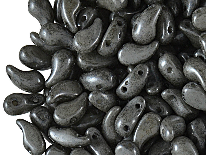 20 pcs 2-hole ZoliDuo® Left Pressed Beads, 5x8mm, Alabaster Gray Luster, Czech Glass