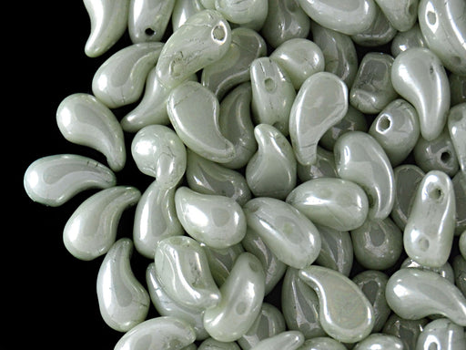 20 pcs 2-hole ZoliDuo® Left Pressed Beads, 5x8mm, Alabaster Light Green Luster, Czech Glass