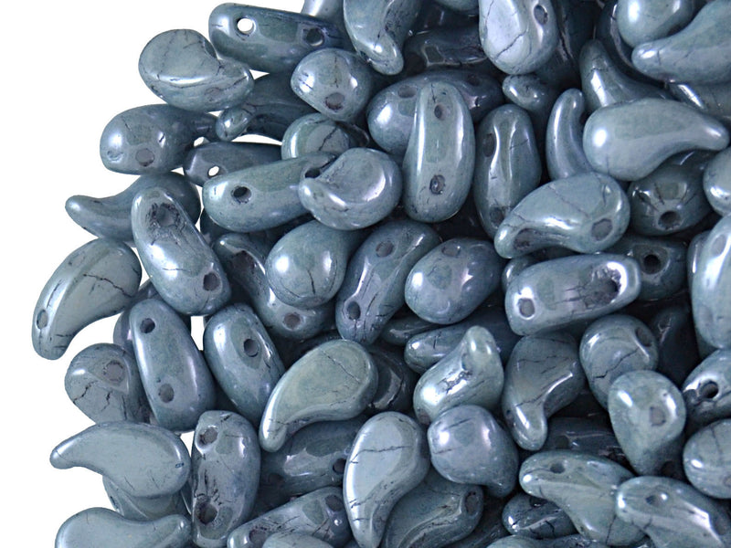 20 pcs 2-hole ZoliDuo® Left Pressed Beads, 5x8mm, Alabaster Blue Luster, Czech Glass