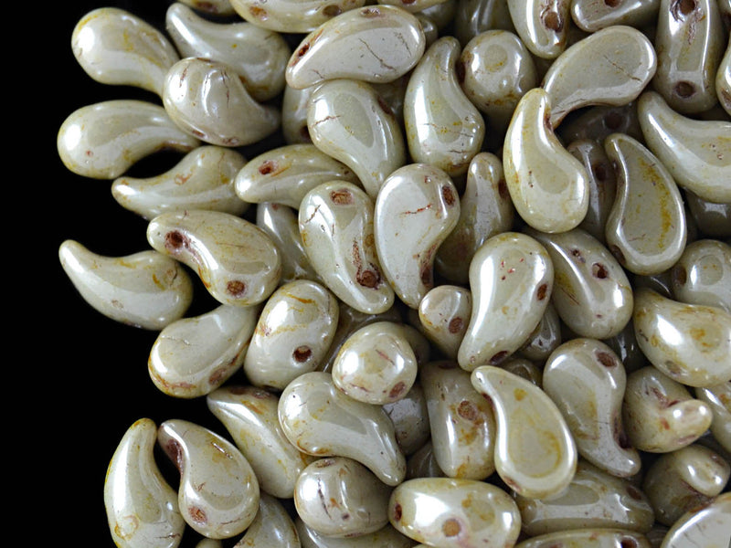 20 pcs 2-hole ZoliDuo® Left Pressed Beads, 5x8mm, Alabaster Lazure Green, Czech Glass