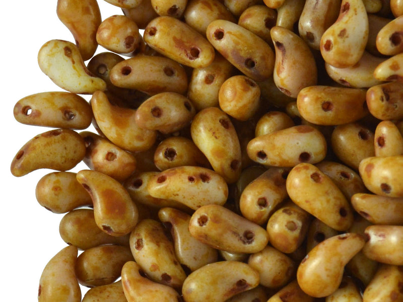 20 pcs 2-hole ZoliDuo® Left Pressed Beads, 5x8mm, Alabaster Travertine, Czech Glass
