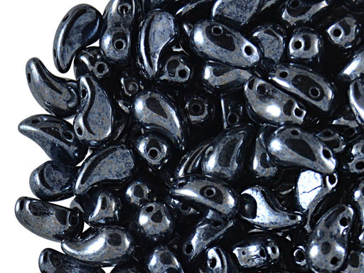 20 pcs 2-hole ZoliDuo® Left Pressed Beads, 5x8mm, Jet Hematite (Gray) (Jet Black Luster), Czech Glass