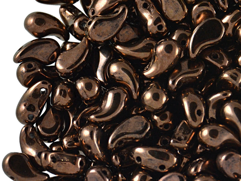 20 pcs 2-hole ZoliDuo® Left Pressed Beads, 5x8mm, Jet Bronze Luster, Czech Glass