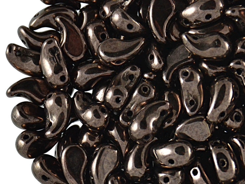 20 pcs 2-hole ZoliDuo® Left Pressed Beads, 5x8mm, Jet Copper, Czech Glass