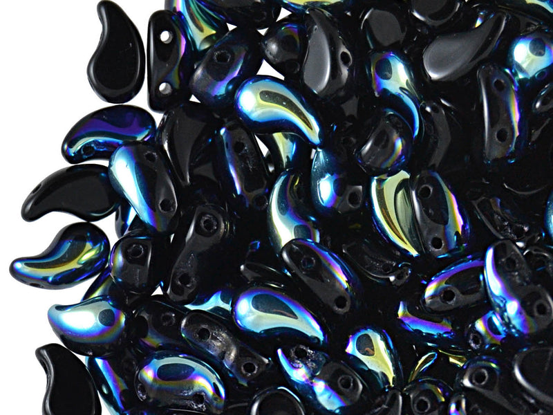 20 pcs 2-hole ZoliDuo® Left Pressed Beads, 5x8mm, Jet AB, Czech Glass