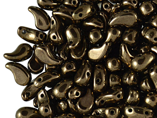 20 pcs 2-hole ZoliDuo® Left Pressed Beads, 5x8mm, Dark Gold Metallic, Czech Glass