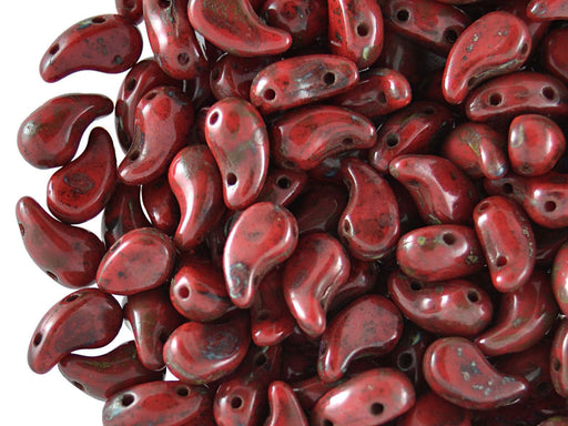 20 pcs 2-hole ZoliDuo® Left Pressed Beads, 5x8mm, Opaque Coral Travertine, Czech Glass