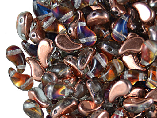 20 pcs 2-hole ZoliDuo® Left Pressed Beads, 5x8mm, Purple Orange Vitrail, Czech Glass