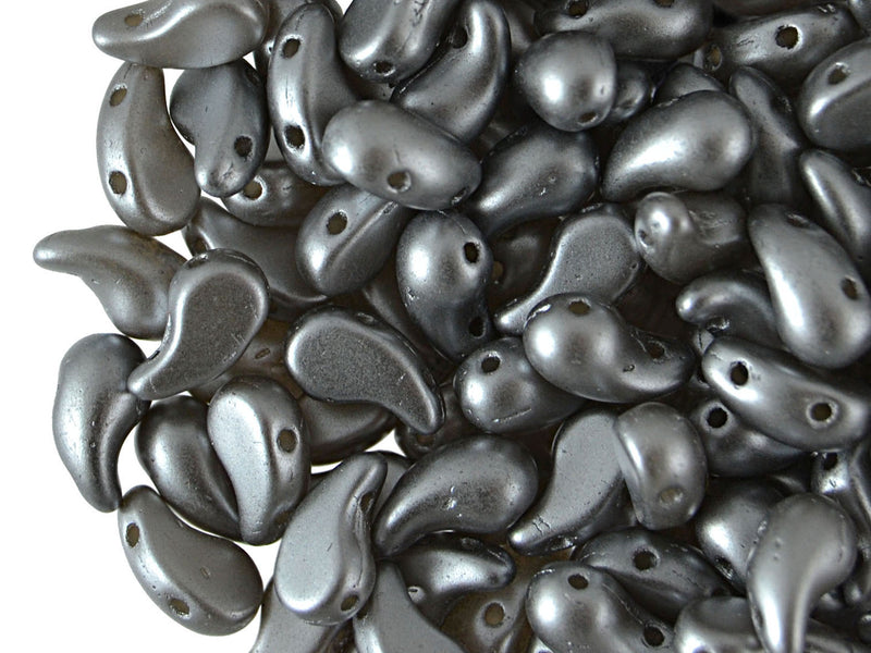 20 pcs 2-hole ZoliDuo® Left Pressed Beads, 5x8mm, Alabaster Pastel Gray, Czech Glass