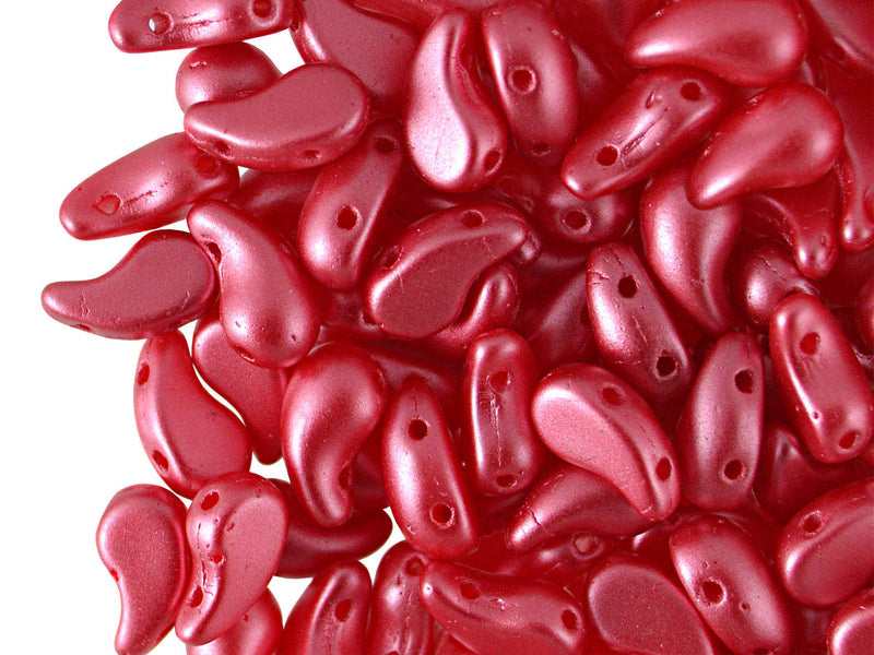 20 pcs 2-hole ZoliDuo® Left Pressed Beads, 5x8mm, Alabaster Pastel Red, Czech Glass