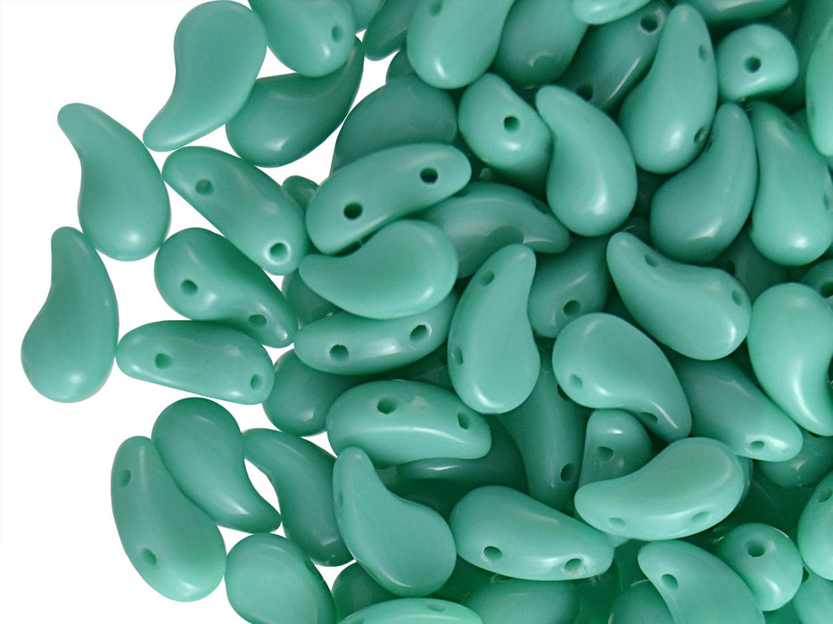20 pcs 2-hole ZoliDuo® Left Pressed Beads, 5x8mm, Opaque Turquoise Green, Czech Glass