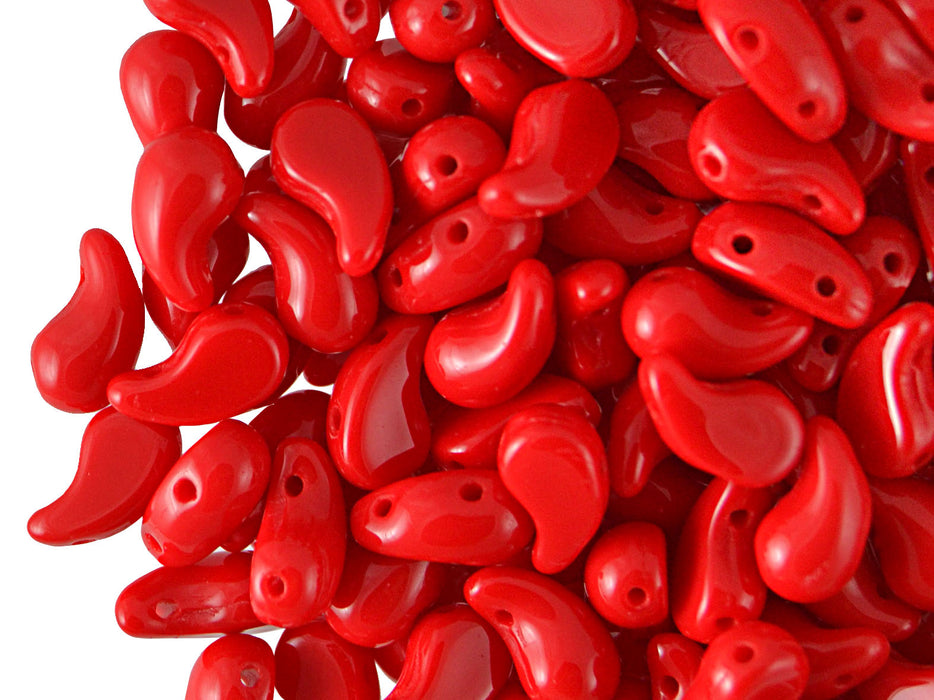 20 pcs 2-hole ZoliDuo® Left Pressed Beads, 5x8mm, Opaque Coral Red, Czech Glass