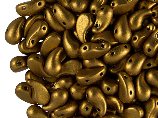 20 pcs 2-hole ZoliDuo® Left Pressed Beads, 5x8mm, Alabaster Brass Gold, Czech Glass