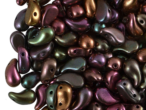 20 pcs 2-hole ZoliDuo® Left Pressed Beads, 5x8mm, Alabaster Violet Rainbow, Czech Glass
