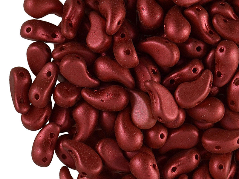20 pcs 2-hole ZoliDuo® Left Pressed Beads, 5x8mm, Alabaster Red Metallic Mat, Czech Glass