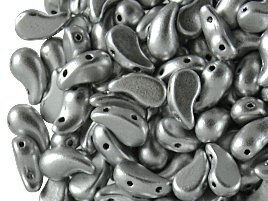 20 pcs 2-hole ZoliDuo® Left Pressed Beads, 5x8mm, Alabaster Aluminum Silver, Czech Glass