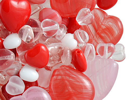 40 g Mix Beads, Various Shapes, Valentine, Czech Glass