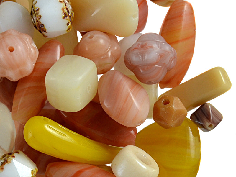 40 g Mix Beads, Various Shapes, Desert Sand, Czech Glass