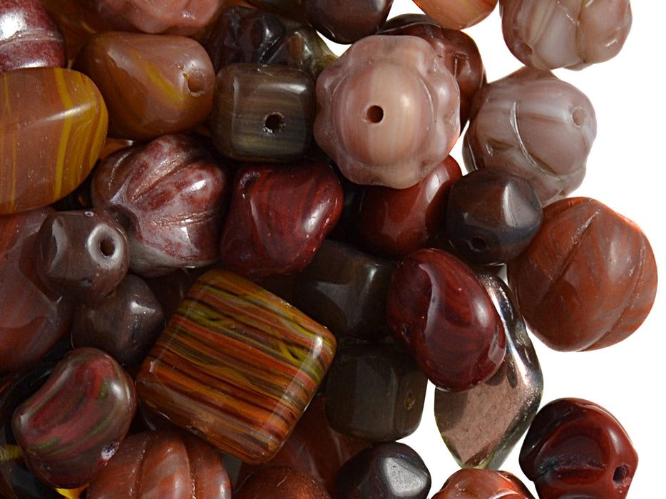 40 g Mix Beads, Various Shapes, Metallic Brown, Czech Glass